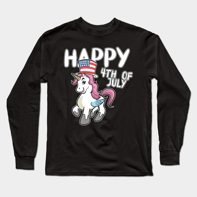 Happy 4th Of July Unicorn Independence Day Long Sleeve T-Shirt by ModernMode